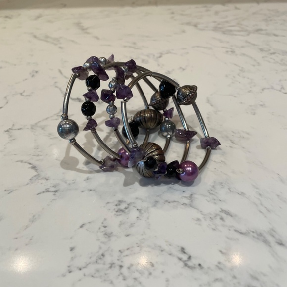 Artisan Boho Wrap Bracelet with Silver and Crystal Beads - Picture 4 of 5